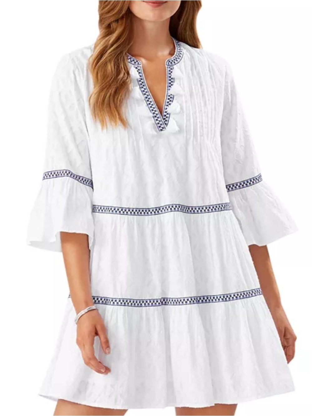 Tommy Bahama Cotton Clip Embroidered Tier Dress XS Boho Coquette
